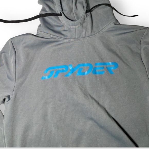 Spyder Hoodie Men's Medium Gray Hooded Pullover Logo Drawstring Dry Web - Picture 2 of 6